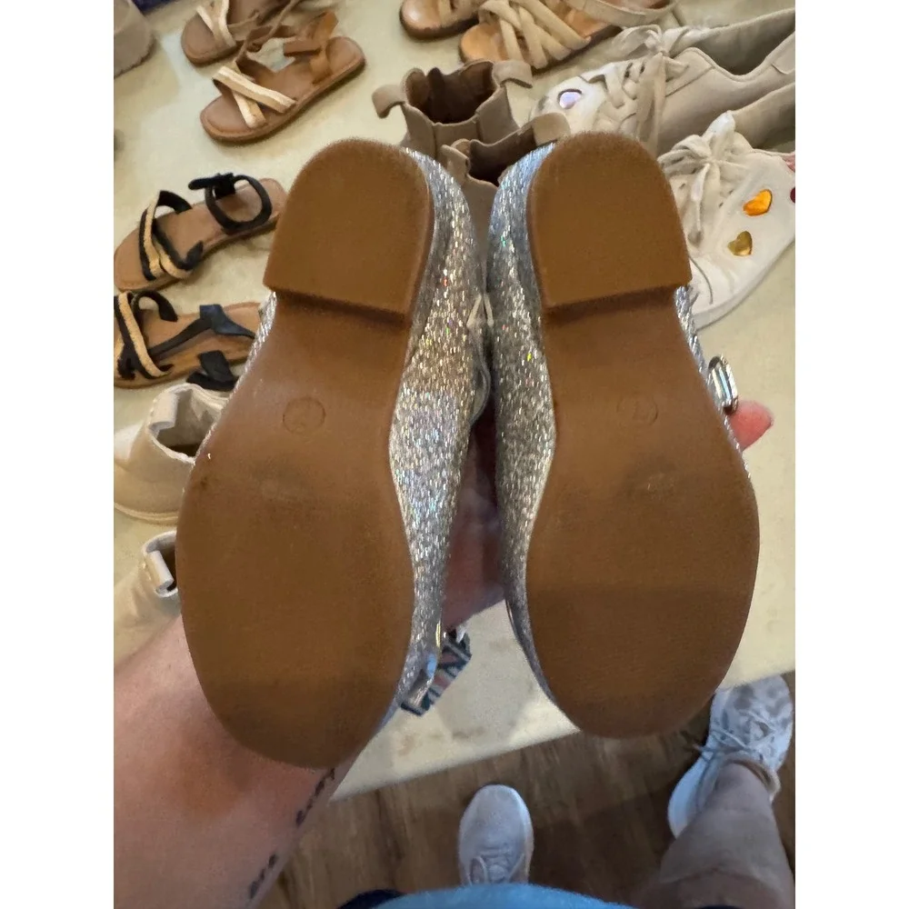 Stelle Girls Silver Glitter Mary Jane Dress Shoes Princess Party Flats Size 7